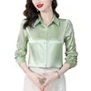 Blusas femininas de seda vintage designer topo manga longa impressão lapela pista botão até camisas formais 2023 primavera outono elegante e juventude 305v