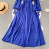 Basic Casual Dresses 2023 Summer Fashion Bohemain Diamonds Beading Embroidery Dress Women's Chiffon O Neck Long Lantern Sleeve Loose Party Maxi Vestido