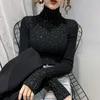 Women's Sweaters Fall Winter European Clothes Knitted Turtleneck Thick Sweater Fashion Sexy Shiny Dimaonds Women Pullover 2023