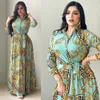 Ethnic Clothing Spring Muslim Women Dress Morocan Kaftan Long Sleeve Turkey Dubai Print Abaya Islamic Clothing Elegant Vestido India Dresses 230721