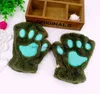 Lady Winter Fingerless Gloves Mittens Fluffy Bear Cat Plush Paw Claw Half Finger Glove Soft Half Covered Women Female sports working Gloves