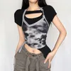 Dames T-shirt Y2k Vintage esthetische onregelmatige nep tweedelige halter dames zomer Koreaanse mode crop tops Fairycore grunge uitgeholde T-shirts 230721