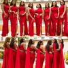 Günstige rote Brautjungfernkleider im Meerjungfrau-Stil, One-Shoulder-Side-Split, langes Hochzeitsgastkleid, formelle Trauzeugin-Kleider229t