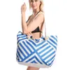 Sacs de soirée grande capacité sac de plage fourre-tout été bain de soleil toile sac fourre-tout imprimé à rayures imperméable corde de chanvre poignée sac à bandoulière pour les femmes 230721