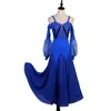 Stage Wear Ballroom Competitie Dans Jurk Vrouwen Blauw Lange Wals Tango Moderne Kostuums