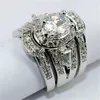 Cluster Rings Vintage14K Or Blanc Lab Diamond Ring Set Bijoux 3-en-1 Bague De Fiançailles De Mariage Pour Les Femmes De Mariée Fine Party Access2933