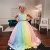 Rainbow Chiffon Little Girl Pageant Dresses 2022 Straps-Neck Girls Prom Gowns Zipper V Back Sleeveless A-Line Long Kids Formal Par202U