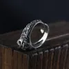 Anelli teschio punk gotico in argento sterling 925 per gioielli uomo e donna ridimensionabile fiore vintage inciso scheletro dito Band221E