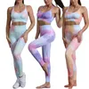 Conjuntos ativos femininos conjunto de 2 peças para academia yoga sem costura tie-dye sutiã esportivo feminino cintura alta calça de quadril