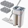 Mop Met Emmer en Pad Set Wringen Microfiber Hand- Squeeze s Huis Schoonmaken Badkamer Keuken Vloer Nat En Droog Kit 211102295a