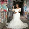 African Mermaid Plus Size Wedding Dresses 2020 New Design Court Train 3 4 Lång ärm Sheer spets brudklänningar Vestido de Noiva W112966