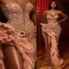 Elegante abito da sera formale Sweetheart Major Beading robes de soiree Cristalli Abiti da ballo sexy Fessure alte con paillettes Ru2852