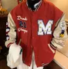 Varsity jackor för män sömnad brevman retro skalle sport baseball krage läder ärm i streetwear hip hop bombare freds toppar rockar brodery designer