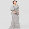 Grey A Line Mother Of The Bride Dress Jewel Neck 3 4 Long Sleeve Lace Appliqued Wedding Guest Gowns Floor-length Plus Size Evening221S