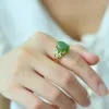 Anelli a grappolo Smalto cloisonné Farfalla Anello di giada verde Argento sterling 925 Nefrite Hetian Jades Oro regolabile Donna Gioielleria raffinata