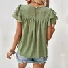 Dames Blouses Y 2023 Zomer Mode Verstoorde Korte Mouw Groen Shirt Blouse Voor Dames O Hals Alle Wedstrijd Losse Tops
