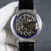 Yeni Calatrava 5180 1R Tourbillon Otomatik Erkekler İzle Oyma Kılıf Çelik İskelet Beyaz Mavi Mens Deri Saatler Pureti295G