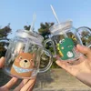 Vinglas med japansk kreativ halmkaka tecknad barnmjölk dubbelörat högt borosilikat glas mikrovågsugnvärmningsremskala