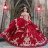 Bling Red Beaded Ball Gown Quinceanera Abiti con scollo a cuore Appliqued in pizzo Sweet 15 Prom Party Gowns1947