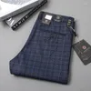 Männer Hosen Vier Jahreszeiten England Plaid Arbeit Stretch Männer Business Mode Slim Fit Grau Blau Casual Hose Männliche Marke hosen