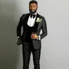 Tailored Black Mens Wedding Tuxedo Groom Suits Velvet Shawl Lapel Man Blazer Prom Party 3Piece Groomsmen Jacket Latest DesignTerno232R