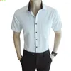 Men's Casual Shirts White Twill Short-sleeved Shirt Fashion Slim Cotton Light Green Pink Summer And Autumn Camisa Male Chemise 4XL 5XL