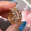 Cluster Rings mässing med 18 K Gold Zircon Geo Statement Women Jewelry Punk Designer Club Cocktail Party Japan Korea Fashion