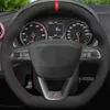 Housse de volant de voiture en daim noir cousue à la main pour Seat R Leon ST Cupra Ateca FR208G