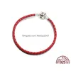 Charm Armband 2023 925 Pure Sier Summer Style Red Leather Rope Letter Armband är lämpligt för primitiv Pandora Diy Fashion Jewel DH6WI