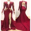 Sexy col en V profond bordeaux et or dentelle 2022 soirée robes de bal sirène manches longues paillettes réel Po fête demoiselle d'honneur Dress262x