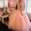 Vendita di abiti da quinceanera in tulle gonfio con applicazioni di perline scoop maniche ad aletta dolce 16 abiti da cerimonia per feste di ballo223J