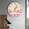 Väggklockor Rose Flower Pink Stripe Decorative Round Clock Arabiska siffror Design Non Ticking Large For Sovrum Badrum