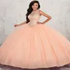 Luxe Perlé Cristal Sweet 16 Robes Nouveau Peack Rose Robe De Bal Quinceanera Robes Keyhole Retour Chérie Puffy Prom Party Gowns217H