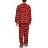 Herren-Nachtwäsche, Retro-Pyjama mit Punkten, Rot und Schwarz, lange Ärmel, Kawaii-Pyjama-Sets, 2-teilig, lässig, Herbst, Grafik, Heimanzug, Geschenk