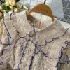 基本的なカジュアルドレス新しい春秋のヴィンテージレースメッシュパッチワークジャッククアードドレス女性贅沢な花の刺繍長いスリーブフリルミニベスティドス2023