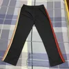 Calças Masculinas Red Contrast Ribbon AWGE Needles Sweatpants Bordados Calças Borboletas Para Homens Roupas Femininas