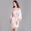 Women's Sleepwear Fashion Women Girls Sexy Long Sleeve Lace Underwear Imitation Ice Silk Set Lady Nightgowns