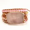 ST0101 nouveau Design femmes Bracelets naturel Rose Quartz Wrap Bracelet en cuir fantaisie à la main Femme Boho Bracelets236Y