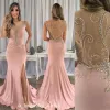 Pas cher robe de soirée rose foncé perlée longue tenue de vacances Pageant robe de soirée de bal sur mesure, plus la taille