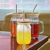 Verres à vin réutilisables jus de fruits cool bouteille à boire dégradé à l'ancienne 16 oz Mason Jars tasse tasses avec poignées couvercle en bambou paille