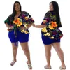 女性のプラスサイズのトラックスーツwmstar二枚のレディース衣装夏の花印刷ティシャツショーツマッチングセットビーチスタイル卸売ドロップ230721