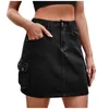 Rokken Denim Voor Vrouwen Trendy Zomer Casual Effen Kleur Gewassen Multi-Pocket Riem Overalls Hoge Taille Shorts Rok Zevityj