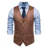 Trajes de hombre Blazers Vintage Coffee Suede Leather Suit Chaleco Hombres Marca Sin mangas Casual Western Chaleco Chaleco Hombres Party Gilet Costume Homme XXL 230721