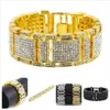 New Fashion Acciaio inossidabile Bling Full Diamond Oro Argento Nero Hip Hop Mens Watch Band Bracciale a catena Rapper Wristband Jewelry f294W