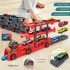 Transformation toys Robots The Little Bus Big Container Truck Storage Box Parking Lot With 3 12 Pull Back Mini Car Toy Kids Birthday Gift 230721