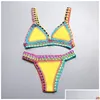 Damen-Bademode Cloghet für Damen gestrickte Badeanzüge Neopren-Bikini Beachwear Boho-Stil Badeanzug zweiteilig Dhvjk