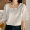 Kadın Tişörtleri Kare Yaka Gevşek Kısa Kollu Gömlek Kadınlar Tee Femme Camisetas Kore tarzı Kadın Tişörtleri Yaz Günlük Giysileri