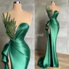 2022 Hunter Green Mermaid Suknie wieczorowe dla afrykańskich kobiet długie seksowne boczne wysokie podzielone błyszczące koraliki bez rękawów