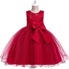 Flickaklänningar 3-8 Y Girls Princess Dressformal Flower Robe Wedding Party Sequins Birthday Gown Prom Dress Fluffy Kids