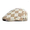 Beret British Diamond Plaid Beret for Men Women Retro Sboy Cap Flat Regulowane Caps Gorro Hombre Boina